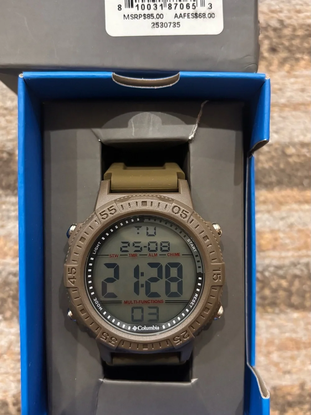 Columbia Exclusive Peak Patrol Quartz Digital Dial Olive Green Strap Men's Watch